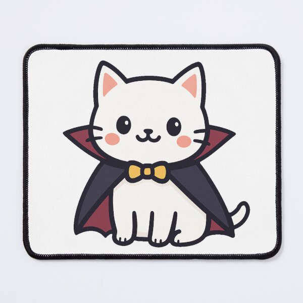 Item preview, Cute White Vampire Cat Cartoon with Cape Bow Tie Adorable Halloween Kitten Character Spooky Funny Kawaii Design Clipart designed and sold by Mimoshi ⭐⭐⭐⭐⭐.