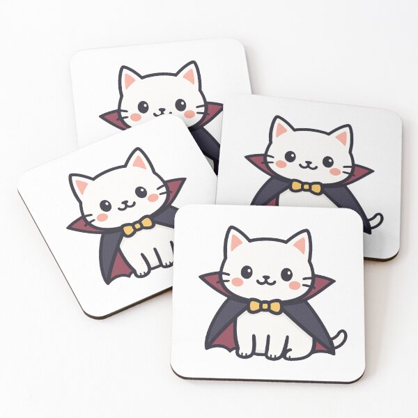 Item preview, Cute White Vampire Cat Cartoon with Cape Bow Tie Adorable Halloween Kitten Character Spooky Funny Kawaii Design Clipart designed and sold by Mimoshi ⭐⭐⭐⭐⭐.