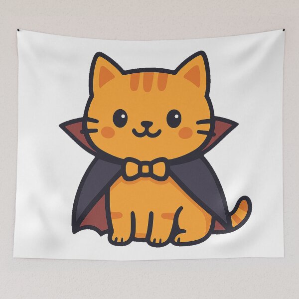 Item preview, Adorable Halloween Orange Vampire Cat Cartoon with Cape Bow Tie Cute Spooky Kitten Character Artwork Design Clipart designed and sold by Mimoshi ⭐⭐⭐⭐⭐.