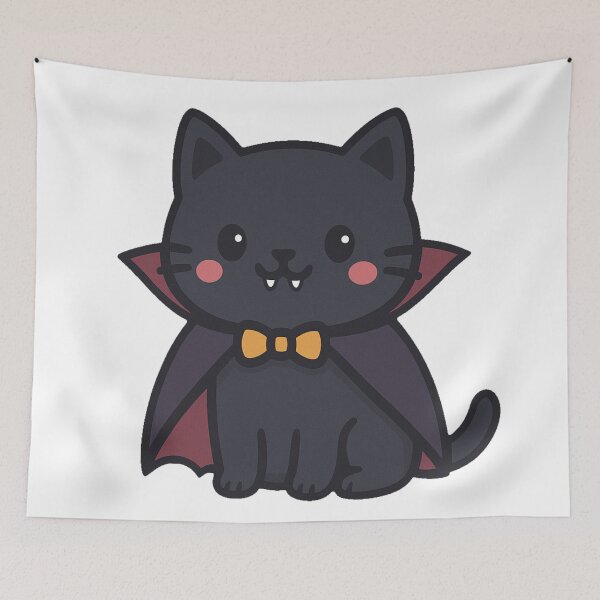 Item preview, Cute Halloween Vampire Cat Cartoon with Cape Fangs Bow Tie Adorable Spooky Black Kitten Character Clipart Design designed and sold by Mimoshi ⭐⭐⭐⭐⭐.