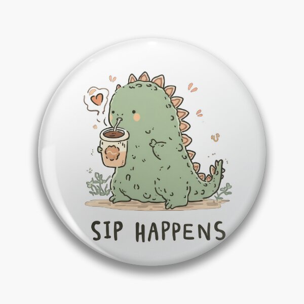 Item preview, Sip Happens – Cute Kawaii Stegosaurus Dinosaur Drinking Coffee designed and sold by DadGenX.