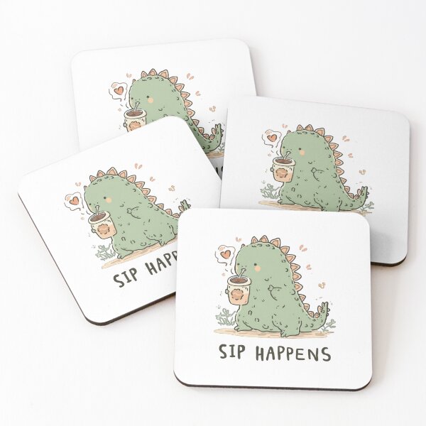 Item preview, Sip Happens – Cute Kawaii Stegosaurus Dinosaur Drinking Coffee designed and sold by DadGenX.