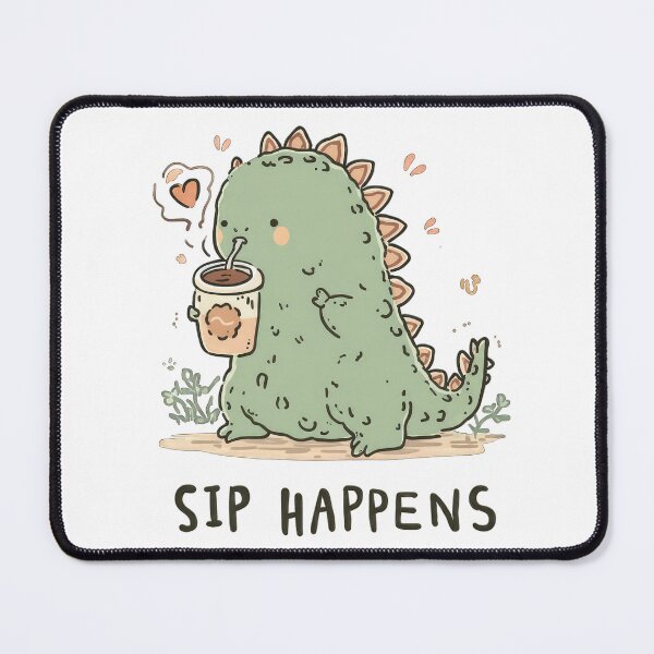 Item preview, Sip Happens – Cute Kawaii Stegosaurus Dinosaur Drinking Coffee designed and sold by DadGenX.