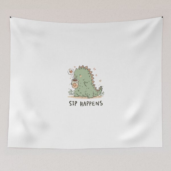 Item preview, Sip Happens – Cute Kawaii Stegosaurus Dinosaur Drinking Coffee designed and sold by DadGenX.