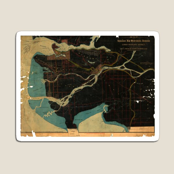 Map of Vancouver, New Westminster, Steveston and the Lower Mainland District in black and blue Magnet