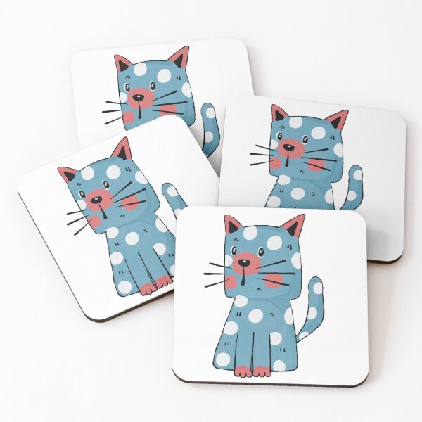 Item preview, Bright Blue Polka Dot Cat Illustration – Cute Geometric Kitty designed and sold by OuOi.