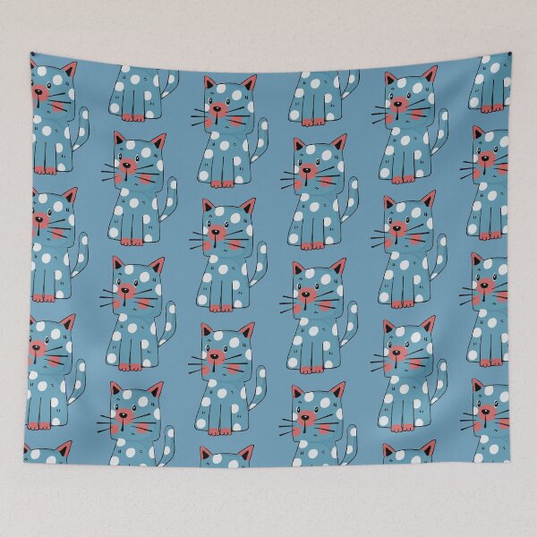 Item preview, Bright Blue Polka Dot Cat Illustration – Cute Geometric Kitty designed and sold by OuOi.
