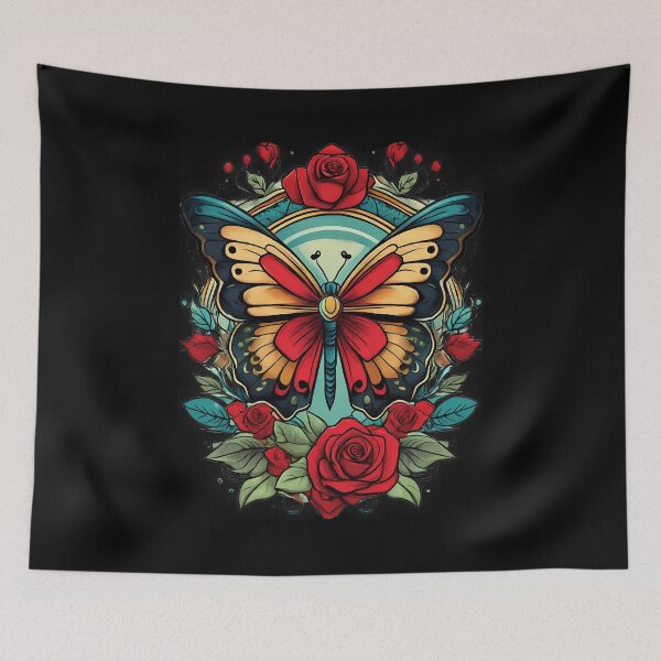 Item preview, Butterfly Tattoo Art with Flowers designed and sold by FlosArtPrintShop.