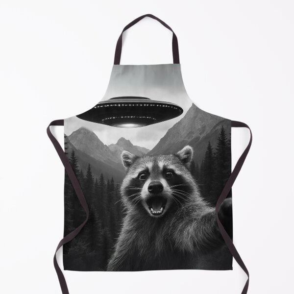 Aperçu de l'œuvre Raton laveur drôle PNG | Scène forestière OVNI | Sublimation noir et blanc pour t-shirts et mugs | Téléchargement instantané créée et vendue par DesignsMj.