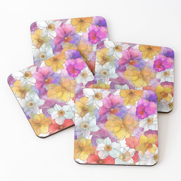 Item preview, Daffodil Pansy Line Drawing Watercolor designed and sold by Tina Veenstra.