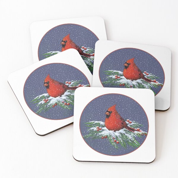 Item preview, Christmas CARDINAL, Bird on Snowy Pine Branches, Berries designed and sold by JoyfulWhimsy.