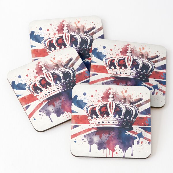 Item preview, United Kingdom UK Royal Crown on Great Britain flag background as concept of monarchy and King Charles coronation.  watercolor illustration. AI Generative content designed and sold by dvoevnore.