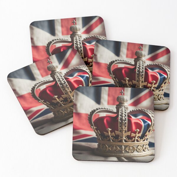 Item preview, United Kingdom UK Royal Crown on Great Britain flag background as concept of monarchy and King Charles coronation. AI Generative content designed and sold by dvoevnore.