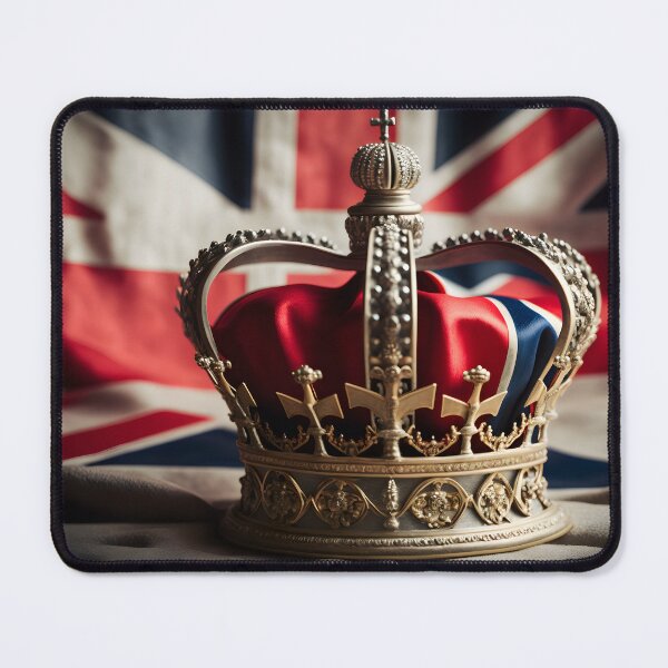 Item preview, United Kingdom UK Royal Crown on Great Britain flag background as concept of monarchy and King Charles coronation. AI Generative content designed and sold by dvoevnore.