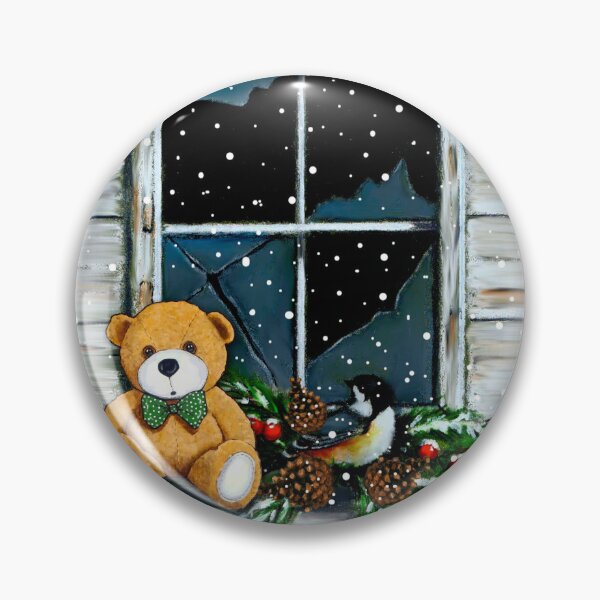 Item preview, Christmas Old Broken Barn Window, Snow, Teddy Bear, Chickadee designed and sold by JoyfulWhimsy.