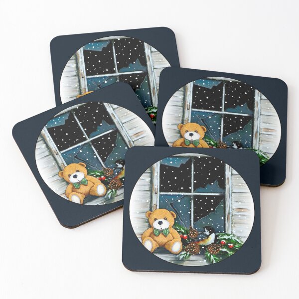 Item preview, Christmas Old Broken Barn Window, Snow, Teddy Bear, Chickadee designed and sold by JoyfulWhimsy.