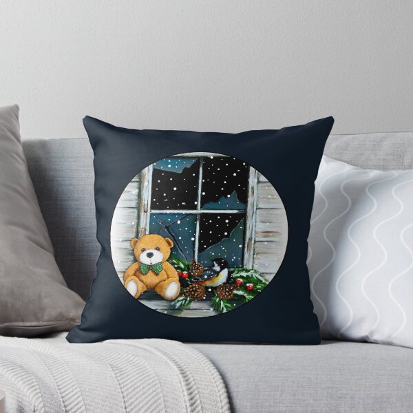 Item preview, Christmas Old Broken Barn Window, Snow, Teddy Bear, Chickadee designed and sold by JoyfulWhimsy.