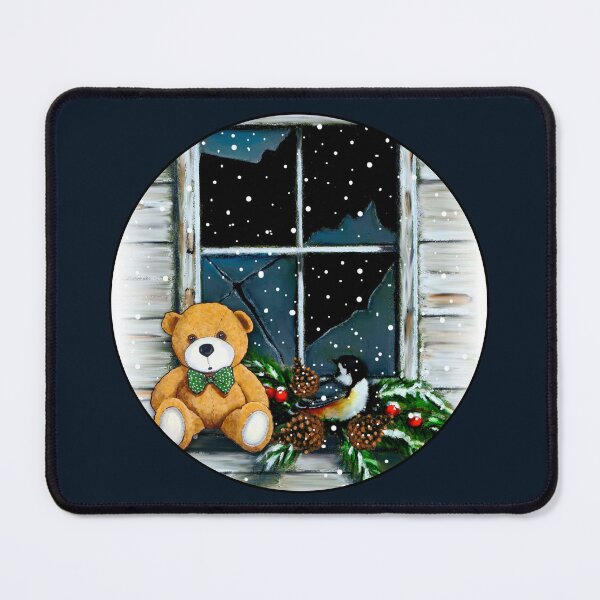 Item preview, Christmas Old Broken Barn Window, Snow, Teddy Bear, Chickadee designed and sold by JoyfulWhimsy.