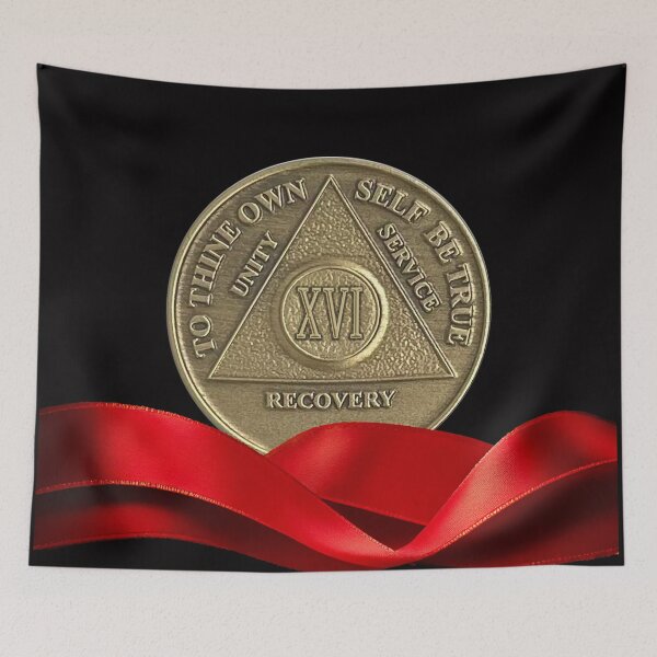 Item preview, 16 Year Recovery Coin Red Ribbon designed and sold by ApexDesigners.