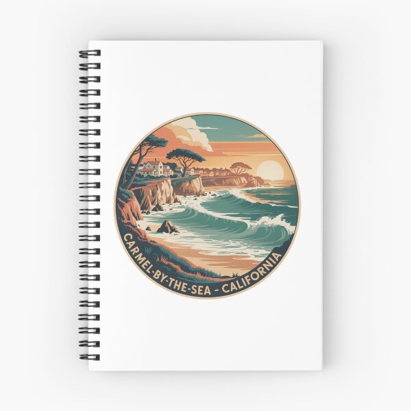 Item preview, Carmel-by-the-Sea California - Retro Coastal Sunset Cliff and Ocean Waves Design designed and sold by CircinusStore.