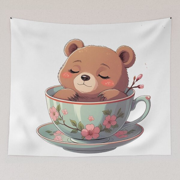 Item preview, Teacup Bear – Kawaii Floral Cozy Animal Art designed and sold by NeonBeast Studio.