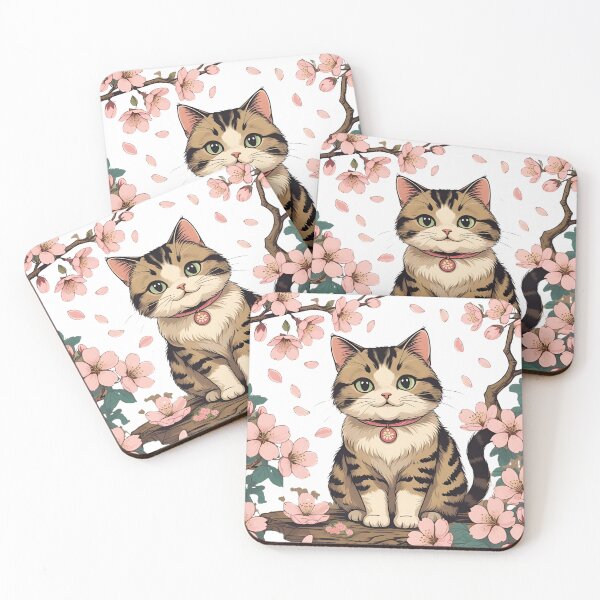 Item preview, Cute Sakura Cat – Japanese Kawaii Floral Illustration designed and sold by NeonBeast Studio.