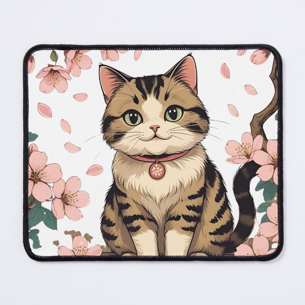 Item preview, Cute Sakura Cat – Japanese Kawaii Floral Illustration designed and sold by NeonBeast Studio.
