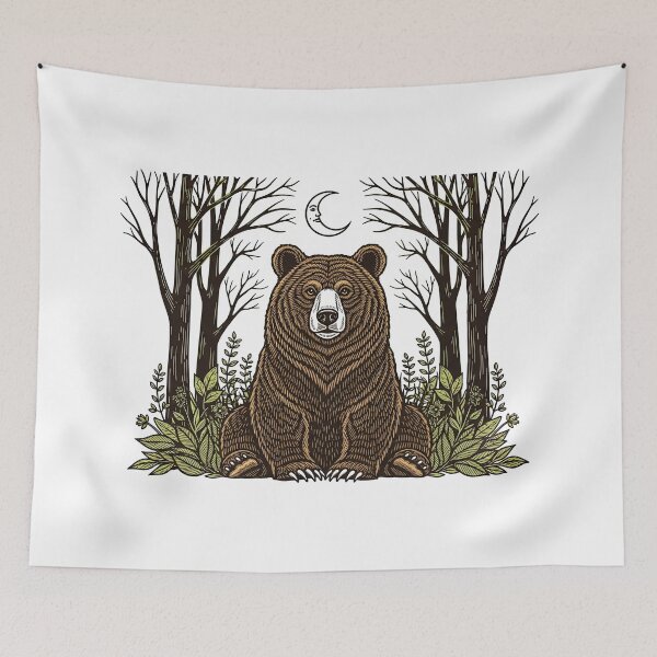 Item preview, bear, brown bear, forest, moon, night, nature, wildlife, folk art, cute, woodland, animal, majestic, magical, celestial, grizzly bear designed and sold by TeeARTHY.