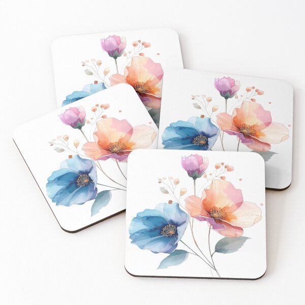 Item preview, Watercolor flowers soft orange and blue tones designed and sold by LiskoDesign.