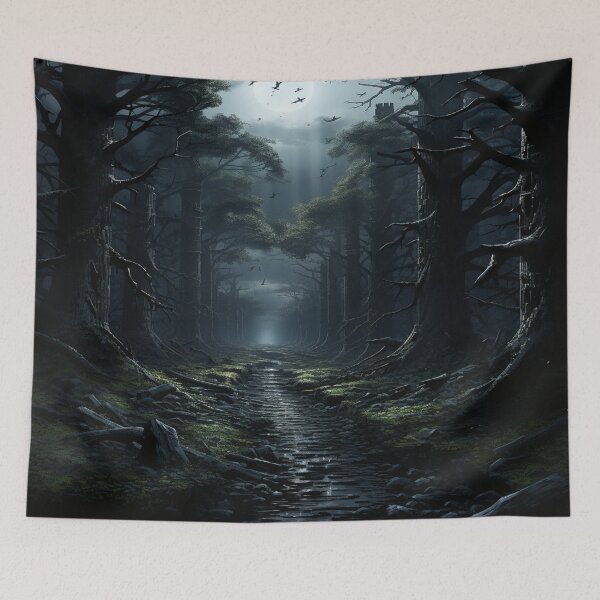 Item preview, Moonlit Gothic Forest – Dark Fantasy Landscape Illustration designed and sold by ElGrandeDesign.