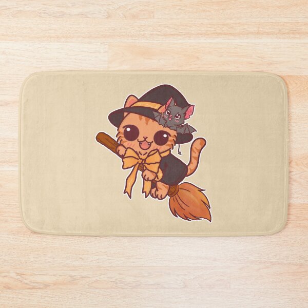 Item preview, Cute Witch Cat with Bat on Broom – Kawaii Halloween Magic designed and sold by BGMeYou.