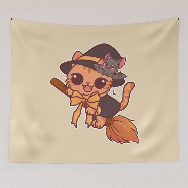Item preview, Cute Witch Cat with Bat on Broom – Kawaii Halloween Magic designed and sold by BGMeYou.