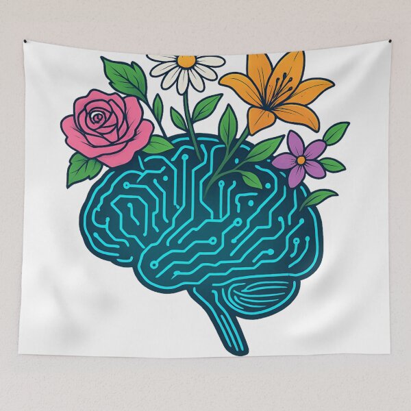 Item preview, AI Brain with Flowers Futuristic Nature desgin  designed and sold by StickyGuys.