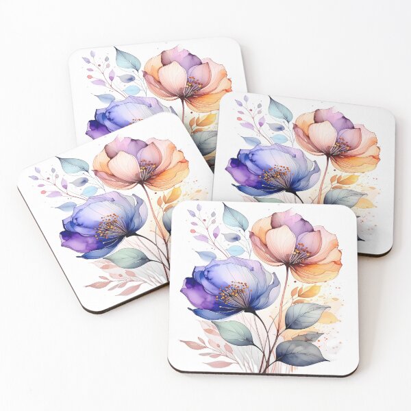 Item preview, Watercolor flower bouquet soft orange and blue tones designed and sold by LiskoDesign.