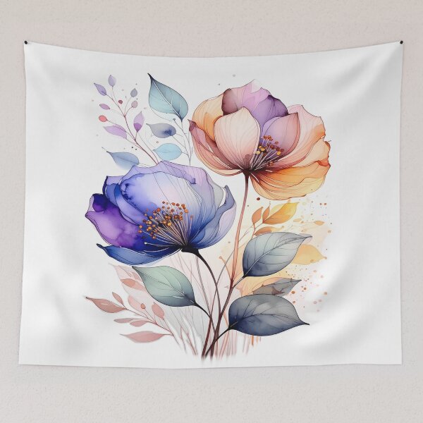 Item preview, Watercolor flower bouquet soft orange and blue tones designed and sold by LiskoDesign.