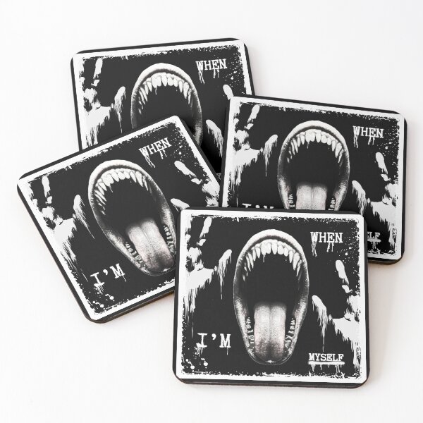 Item preview, When I'm myself, black and white scary graphics with teeth, designed and sold by silent-violin.