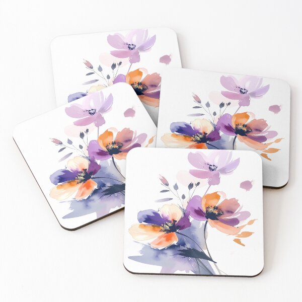 Item preview, Elegant watercolor flowers in soft creamy purple-orange tones designed and sold by LiskoDesign.