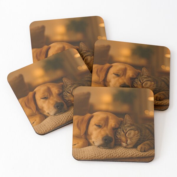 Item preview, Dog and Cat Snuggling on Cozy Couch designed and sold by SassyArtistry.