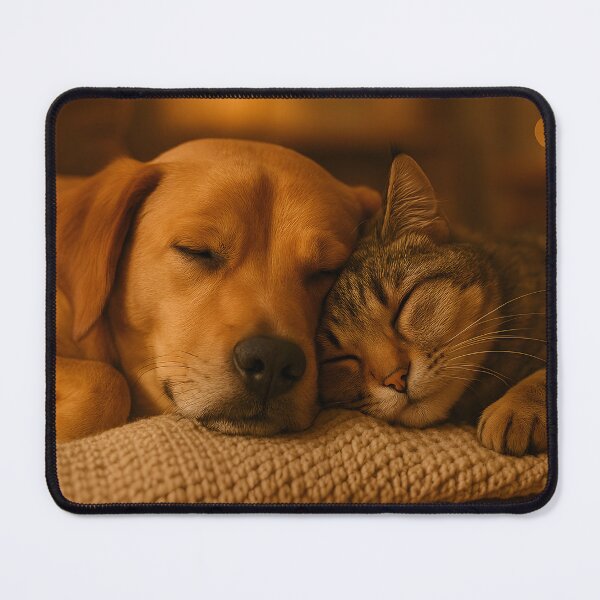 Item preview, Dog and Cat Snuggling on Cozy Couch designed and sold by SassyArtistry.