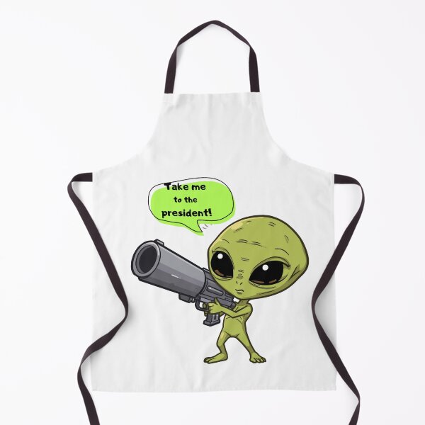Artikelvorschau, Lustiger Cartoon-Alien mit riesiger Sci-Fi-Waffe – Take Me to the President entworfen und verkauft von MiraDesignCo.