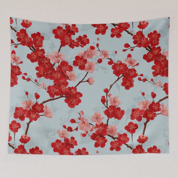 Item preview, Light Blue Red Cherry Blossom Pattern designed and sold by GrinGalore.