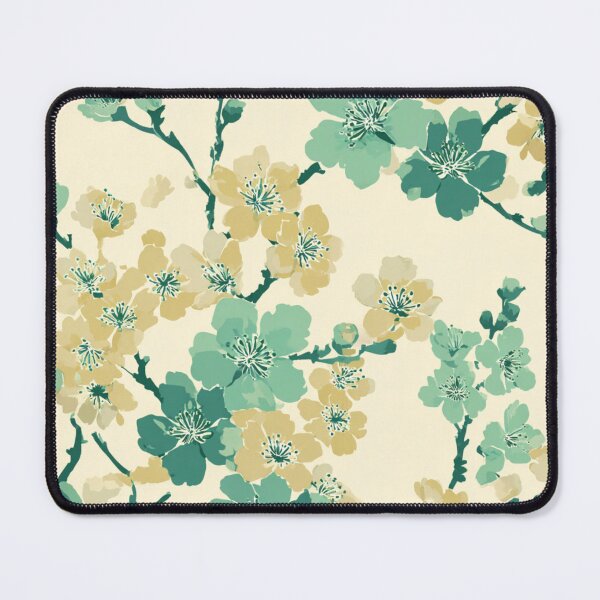 Item preview, Pale Yellow and Seafoam Green Cherry Blossom Pattern designed and sold by GrinGalore.