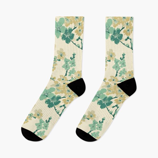 Item preview, Pale Yellow and Seafoam Green Cherry Blossom Pattern designed and sold by GrinGalore.