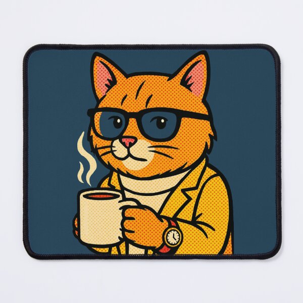 Aperçu de l'œuvre « Chat Pop Art Élégant – Pause Café avec Style » « Chat Chic Pop Art – créée et vendue par Drawingshirts.