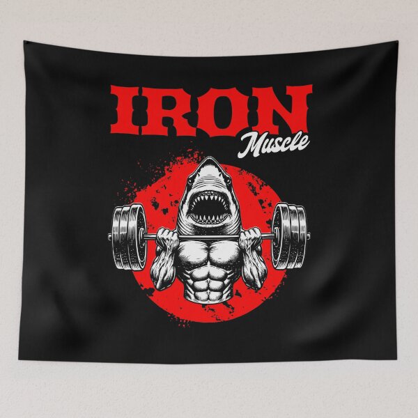 Item preview, Iron Muscle A shark doing strength training designed and sold by ReneMM.