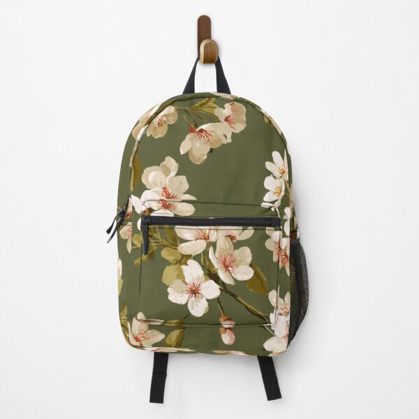 Item preview, Moss Green & Crème Cherry Blossom Pattern designed and sold by GrinGalore.