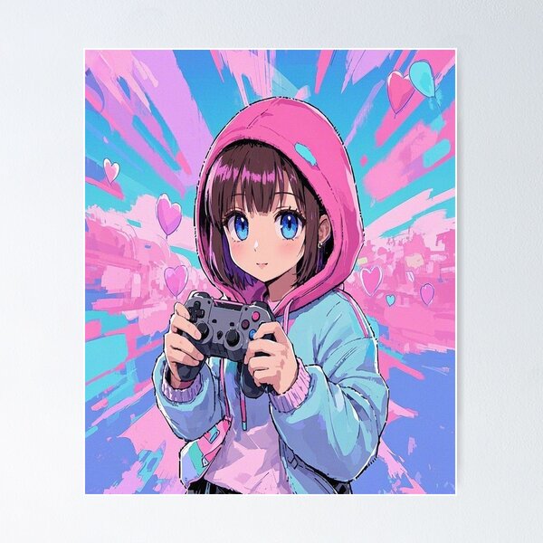 Aperçu de l'œuvre Jolie gameuse animée avec manette | Esthétique pastel créée et vendue par A2JRetro.