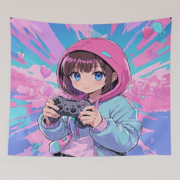 Artikelvorschau, Süßes Anime-Gamer-Mädchen mit Controller | Pastell-Gamer-Ästhetik entworfen und verkauft von A2JRetro.