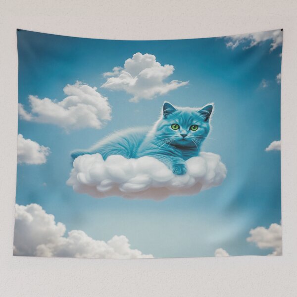 Artikelvorschau, Wolkenkatzen-Traumlandschaft Nr. 101 – Süßes blaues Kätzchen am Himmel entworfen und verkauft von A2JRetro.