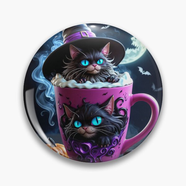 Item preview, 魔女の使い魔：魔法のピンクカップと黒猫  designed and sold by CamillaCreation.
